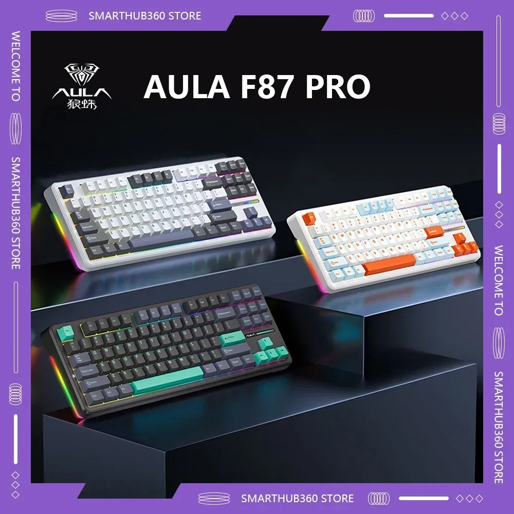 AULA F87 Pro Mechanical Keyboard 2.4G Wireless Three Mode Bluetooth RGB Side Light Hot Swappable 87 Key for E-sports Gamer 