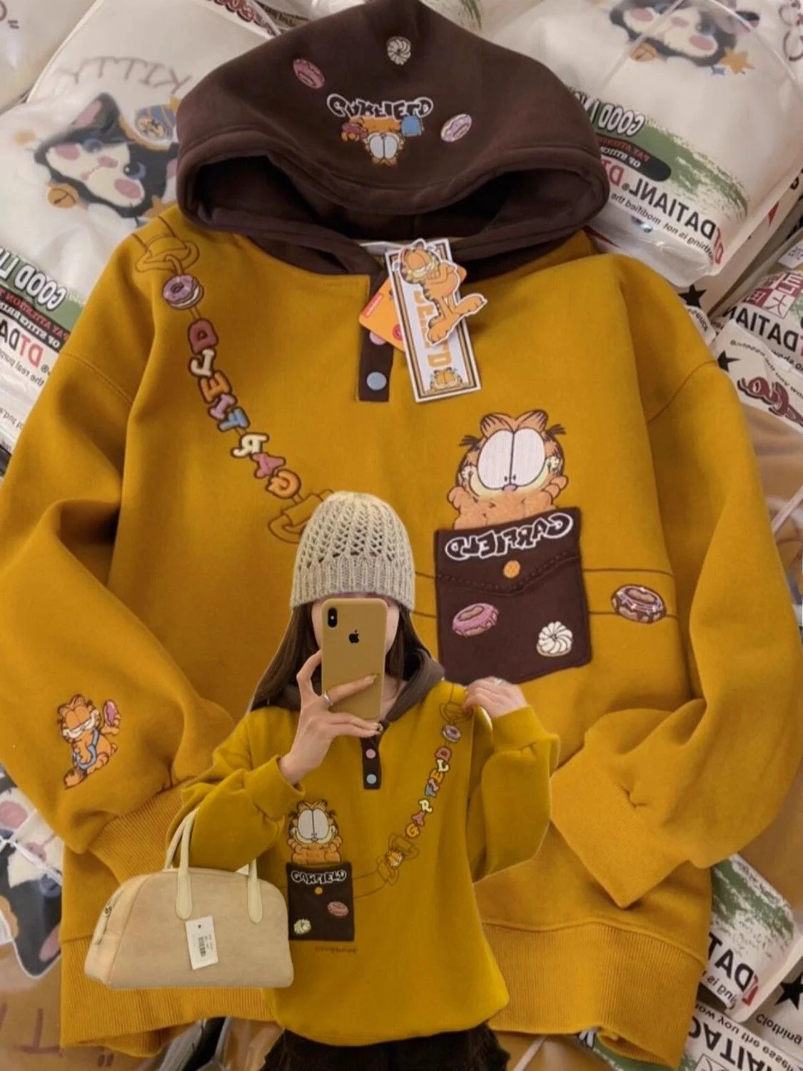 

Retro Sweet Sle Embroidered Hooded Sweatirt Thiened Loose Lazy Outerwear for Men And Women Autumn Winter Casual Wear