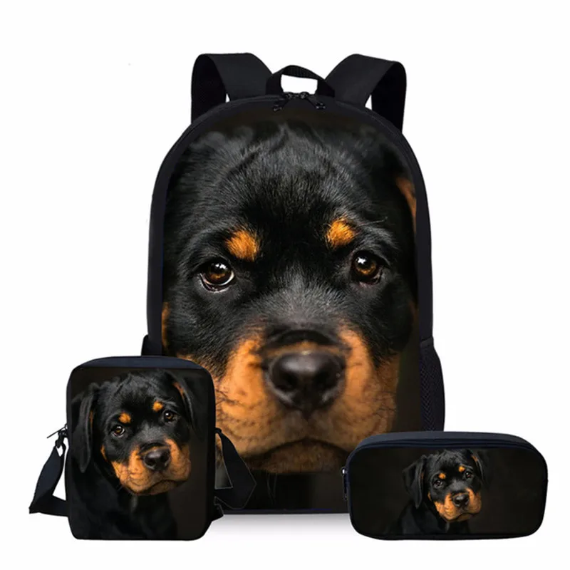 Tas sekolah Rottweiler lucu motif 3D, tas sekolah untuk anak laki-laki dan perempuan, Set tas buku anak-anak remaja, dengan tas kotak pensil untuk makan siang