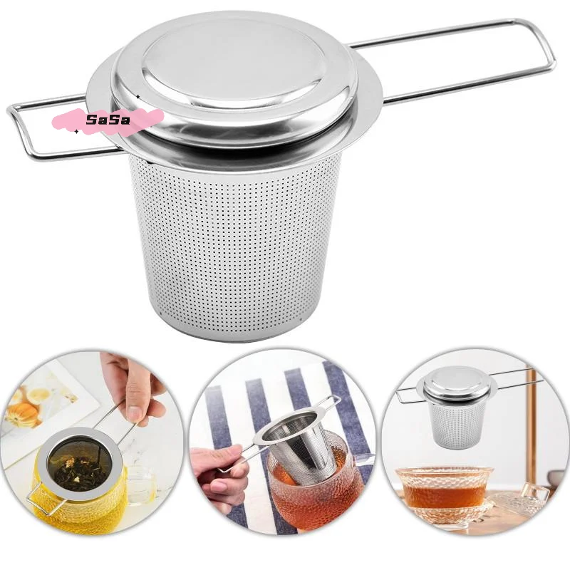 Infusor de Té de Malla de Acero Inoxidable, Colador de Tazas Reutilizable con Tapa, Filtro de Especias de Hojas Sueltas para Teteras y Tazas, Ideal para Infusiones