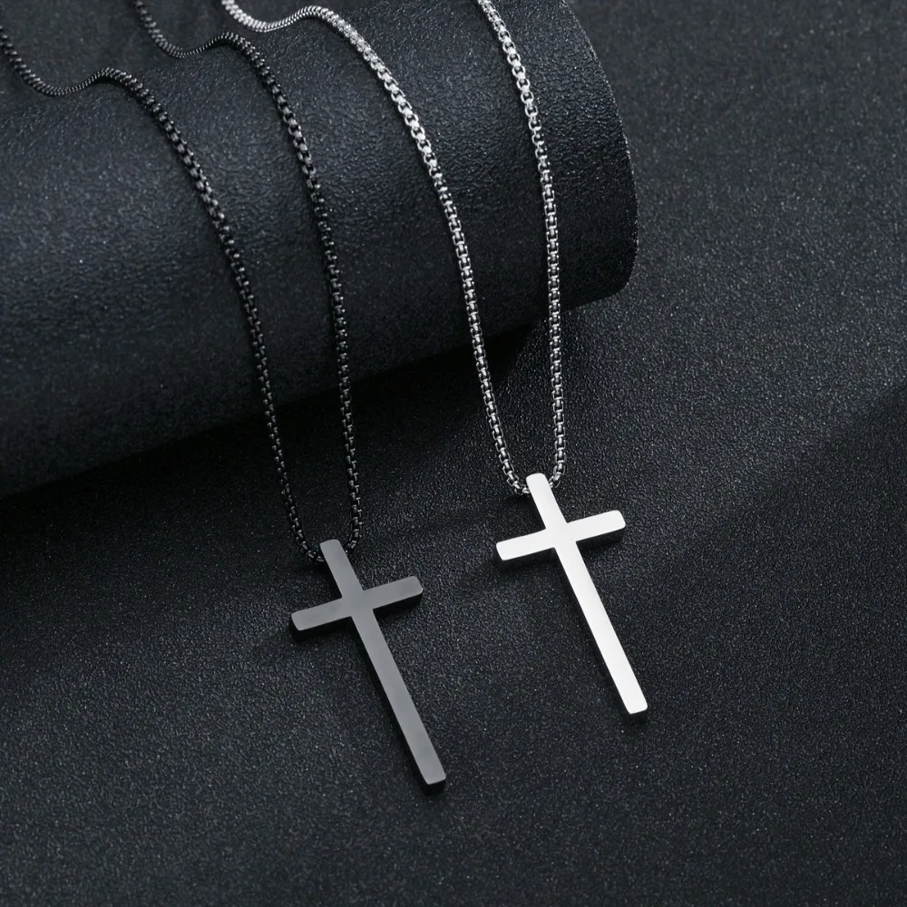 Stainless Steel Cross Pendant Necklace, Simple Smooth Solid Cross Necklace for Men Women Daily Jewelry Gift