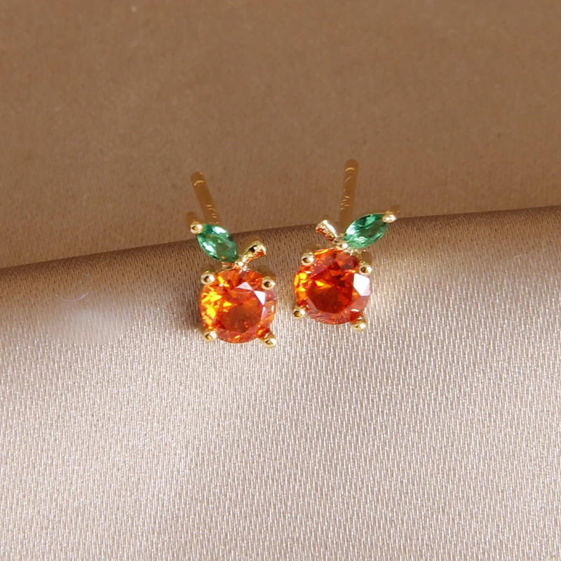 New Sight Cute Tiny Orange Earrings 2022 Fashion Brand Jewelry Delicate Crystal Fruit Stud Earrings for Women Gift