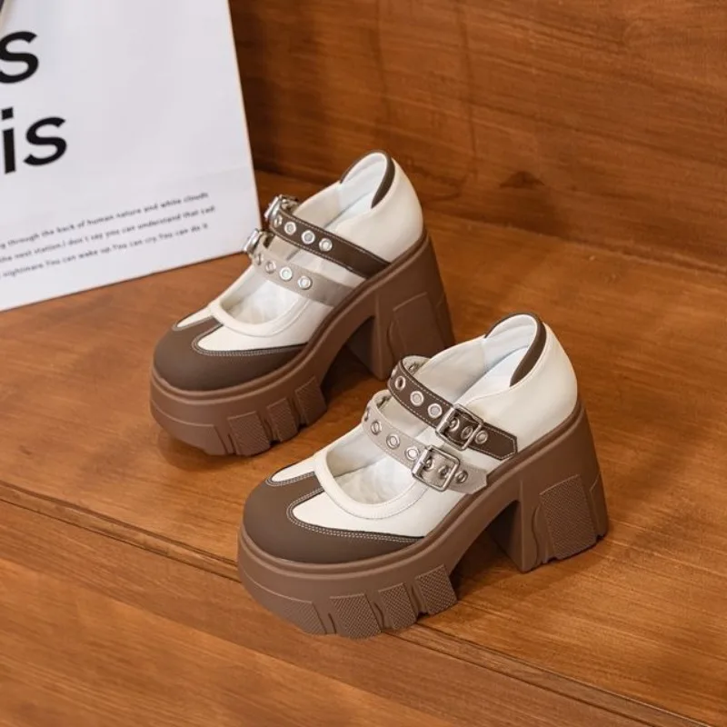 Mary Jane Small Shoes Elevating 11 Cm Muffin Platform Thick Heels for Women Small Princess Loafers Shoes  platform shoes