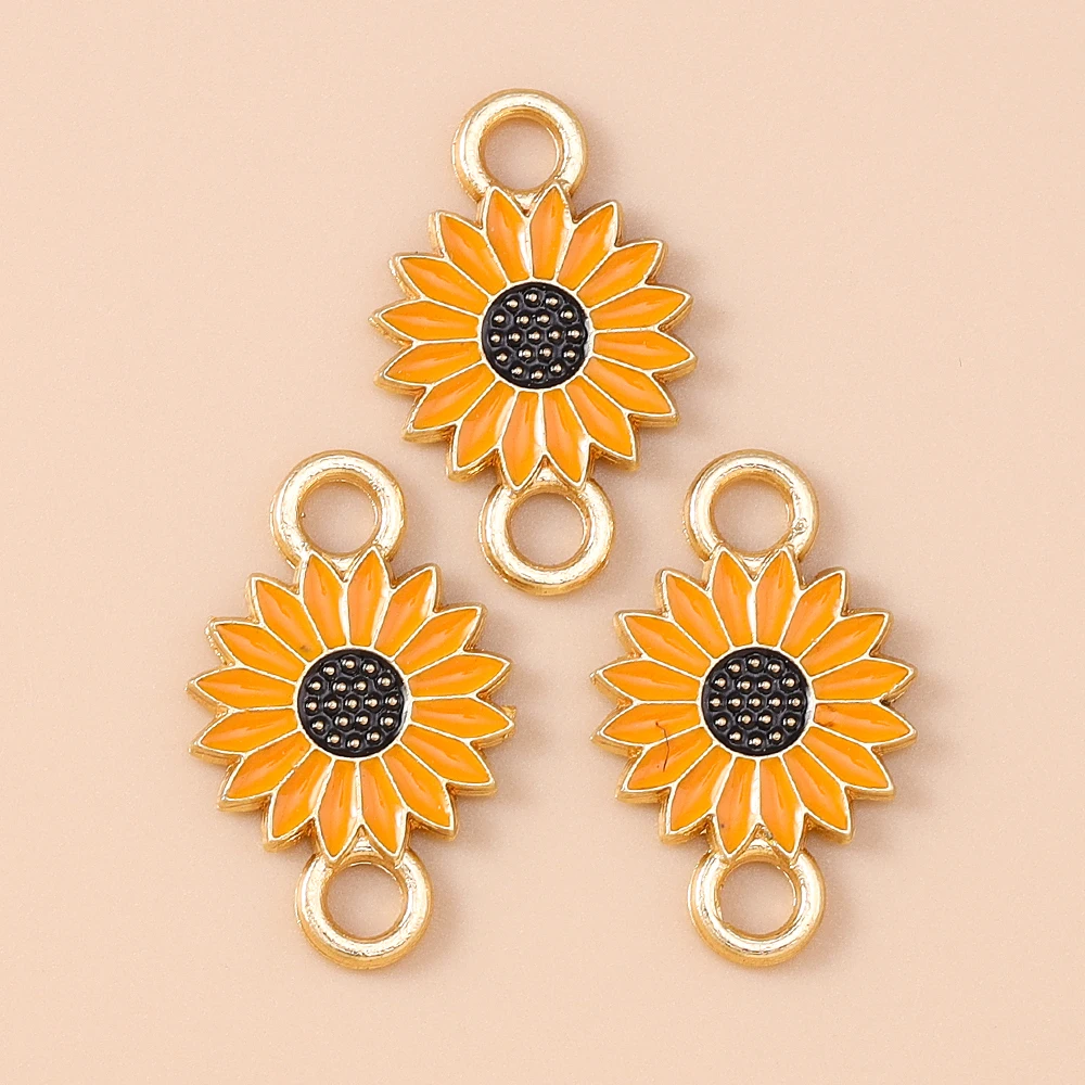 Leslie 10 Stück 13*21mm Emaille-Gänseblümchen-Anhänger mit Doppelloch für Schmuckherstellung, Blumen-Ohrringe, Armbänder, Halsketten, DIY – Detail 8