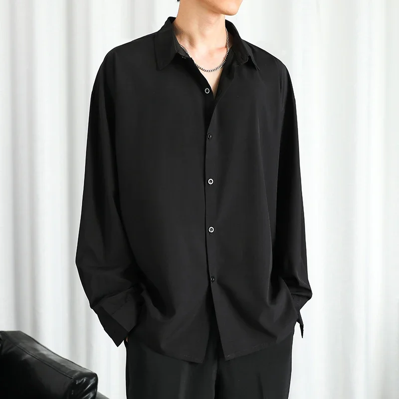 

TFETTERS Korean Fashion Mens Shirts Summer Thin Ice Silk Long Sleeve Shirt Men Young Handsome Loose Solid Color Drape Shirt 2025