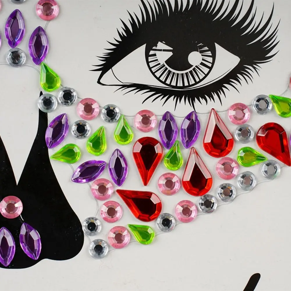 

Funny Rhinestone Face Sticker Colorful Crystal Clown Makeup Halloween Fake Tattoo DIY Cosplay Props Skull Face Sticker Festive