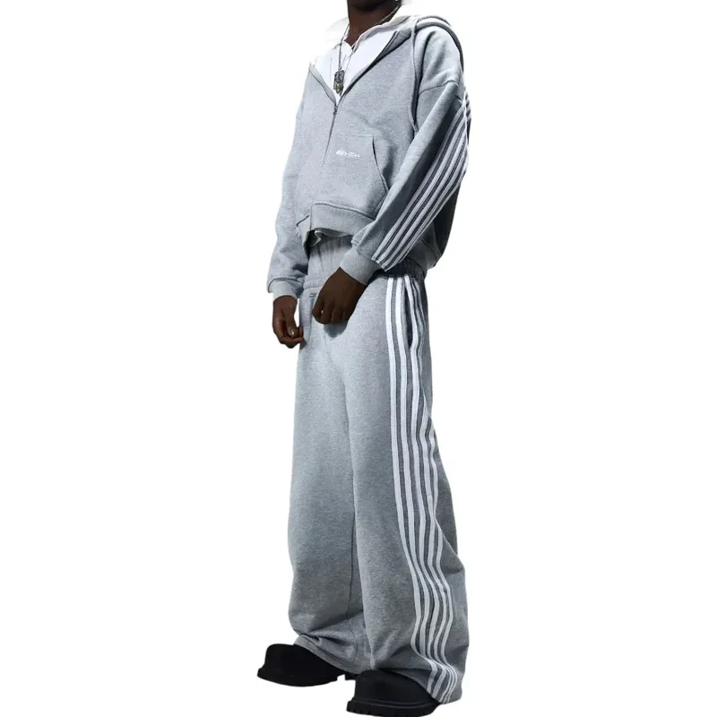 2025 Y2k New HCW Sports Two Piece Set Men and Women Harajuku Hip Hop Striped Embroidered Zipper Hoodie Fashion Sweats eqs9X