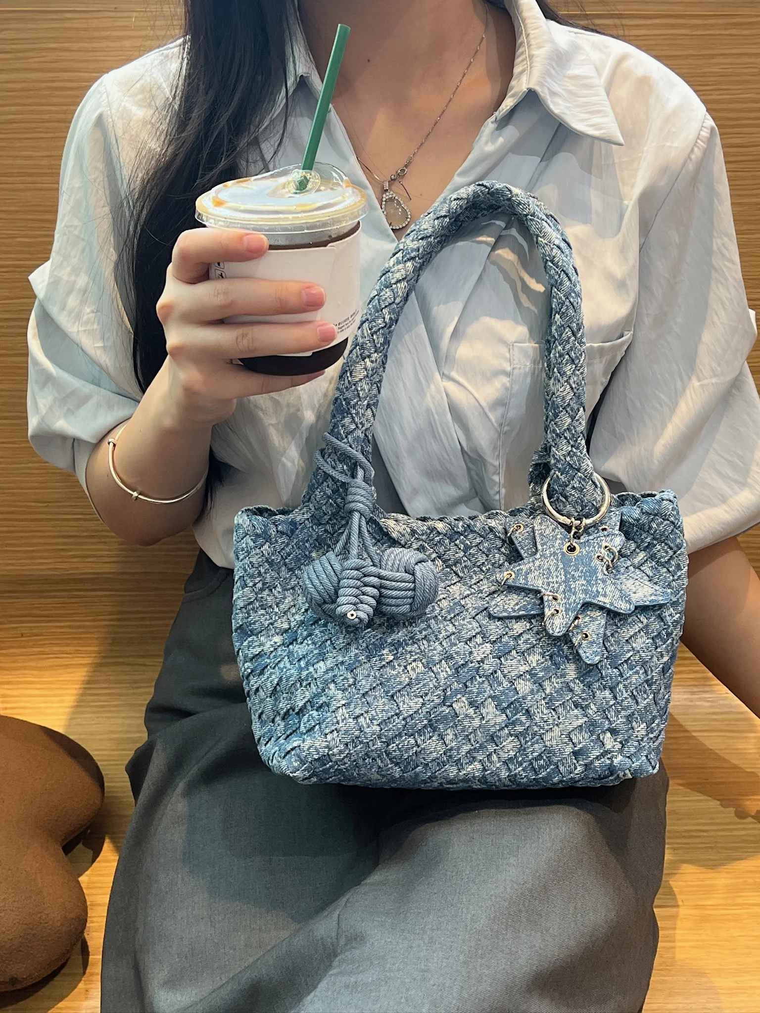 

Woven Tote Handbag for Women Denim Striped Crossbody Luxury Designer Mini Bag Versatile Unique Fashion Lady's bag