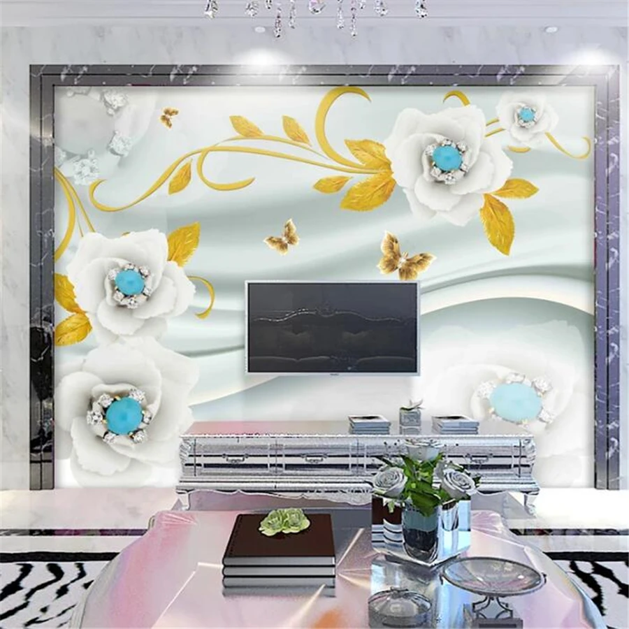 Custom wallpaper 3d mural HD white jade flower vine jewelry background wall papers home decor papel de parede mural 3d wallpaper