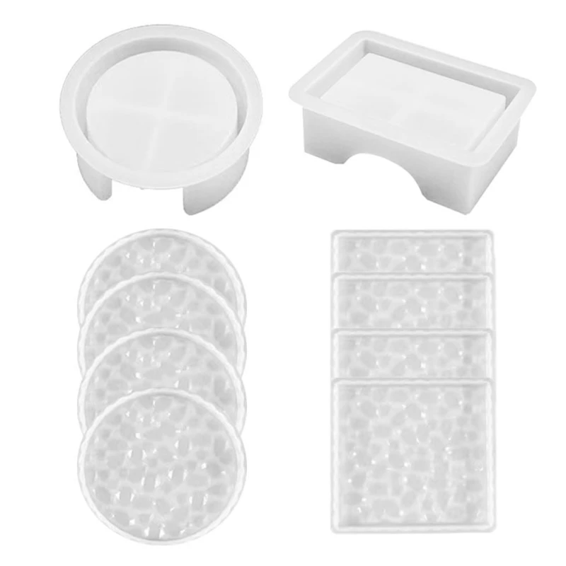 

Y1UB 5Pieces/set Silicone Storage Box Mould Square Round Resin Moulds for DIY Holder Soap Box Cup Mat