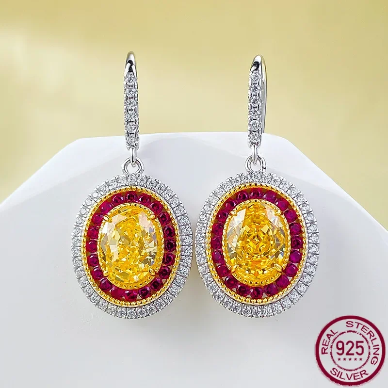 New ear studs S925 pure silver yellow diamond 7 * 9 niche design earrings for women's wedding jewelry