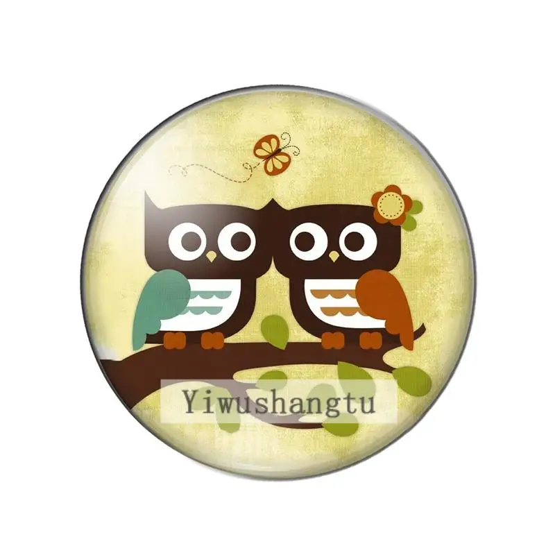 Lovely cartoon Character owl color painting 12mm/20mm/25mm/30mm Round photo glass cabochon demo flat back Making findings