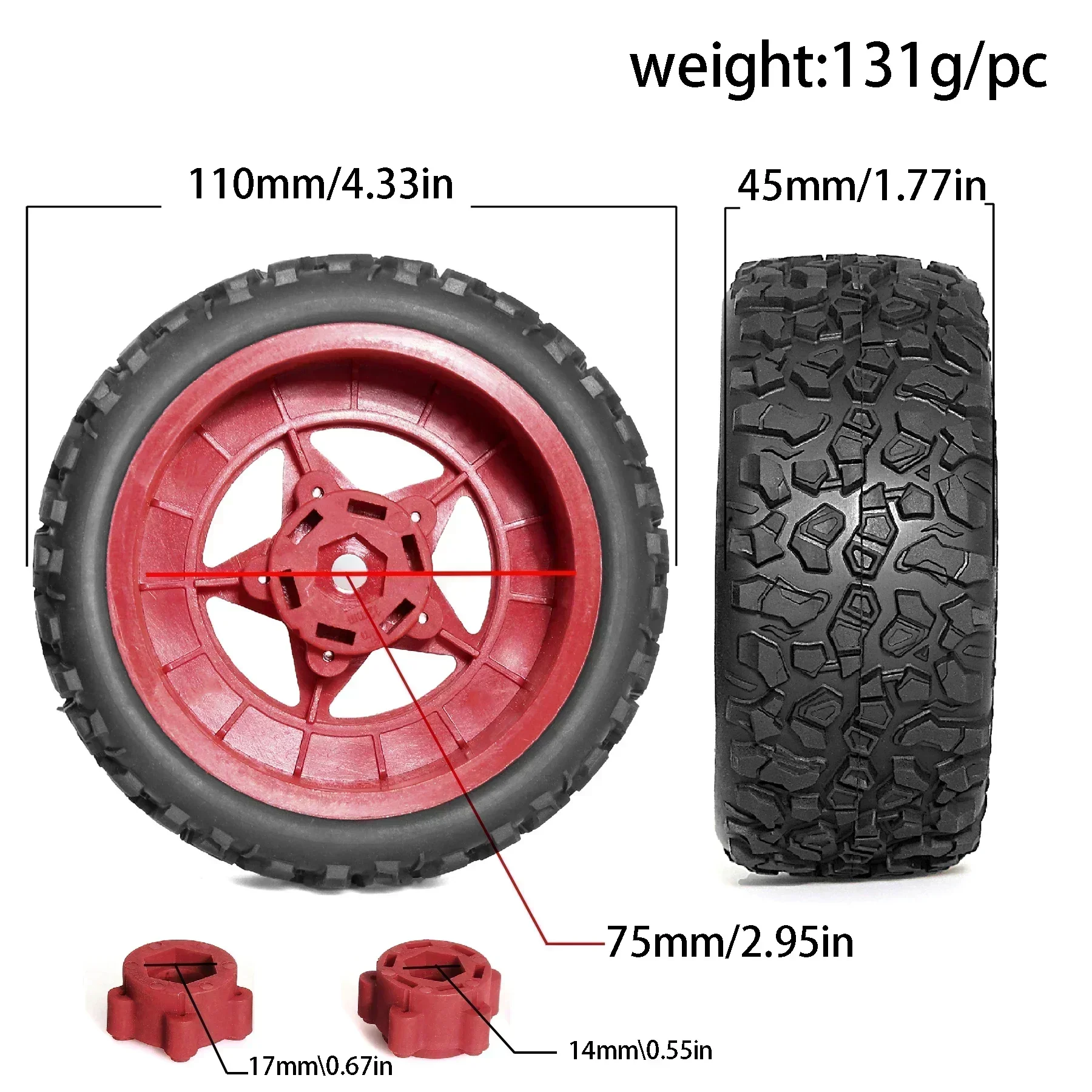 4Pcs 110mm 1/8 1/10 Short Course Truck Tire with 12mm 14mm 17mm Wheel Hex for Traxxas Slash ARRMA SENTON Vkar SCTX10 HPI RC Car