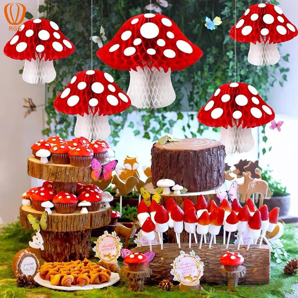 Mushroom Honeycomb Ball Woodland Animal Party Decoration Paper Flower Ball Kids Adults Happy Jungle Safari Birthday Party Decor