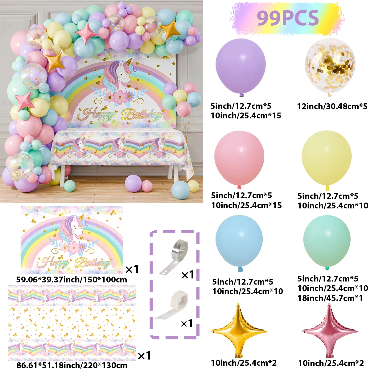 Jednorożec Balony Girlanda Zestaw Łuk Jednorożec Tęczowe Tło Obrus Dekoracja Urodzinowa Dzieci Baby Shower Girl Supplies