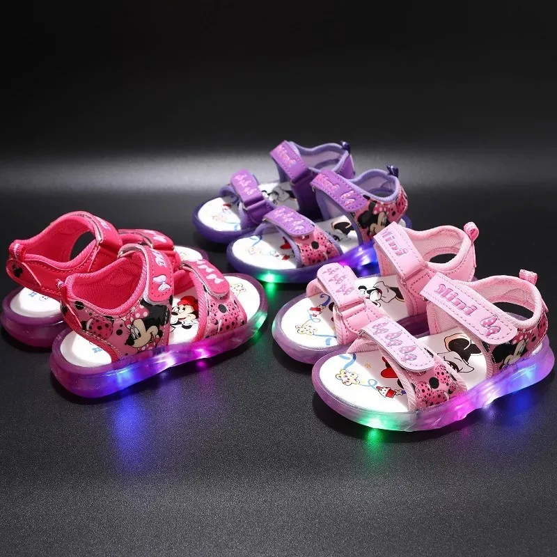 Disney Mickey Minnie LED Light sandali Casual ragazze Sneakers principessa scarpe Outdoor bambini bagliore luminoso sandali per bambini