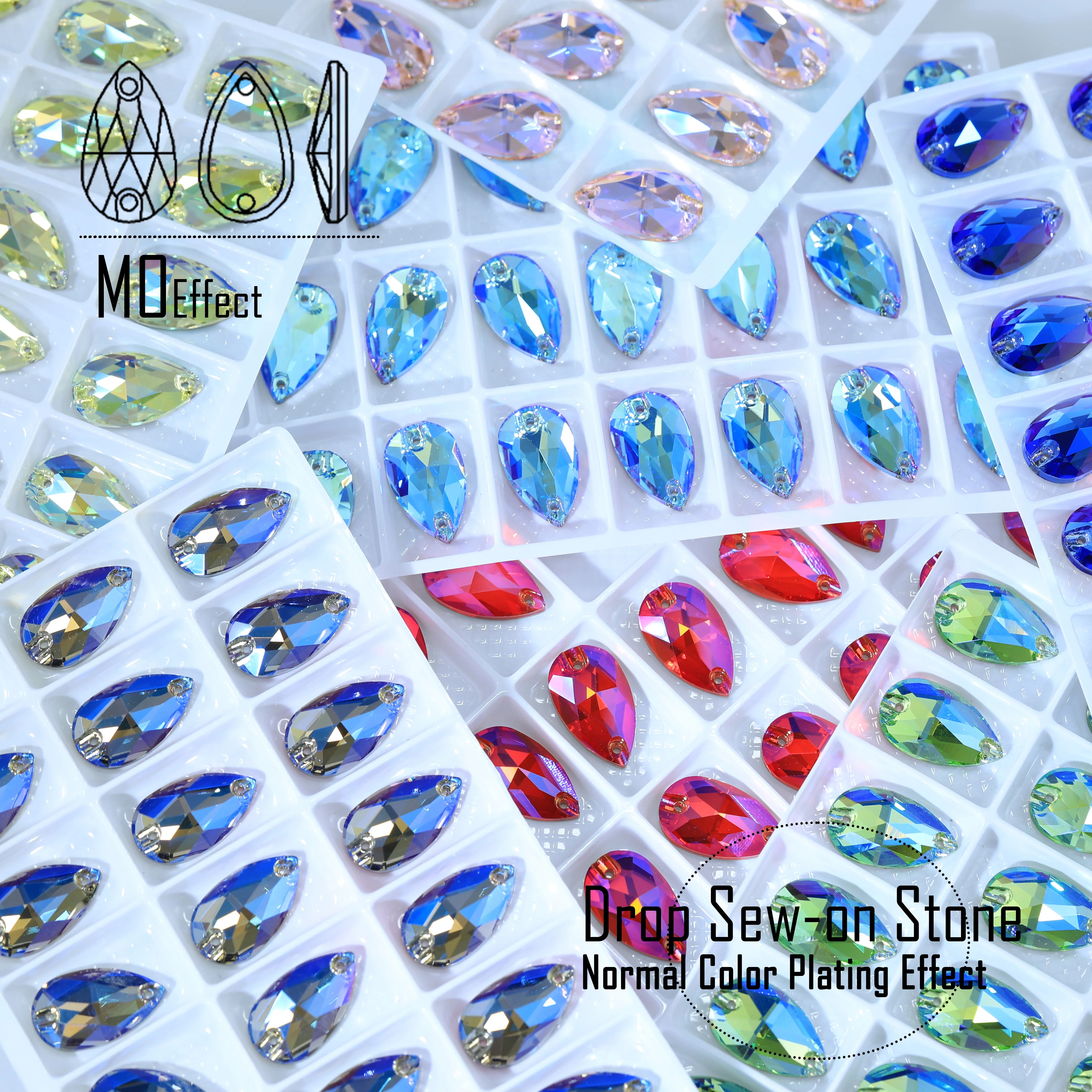 MO Funkelnde Glas-Strasssteine zum Aufnähen, normale Farbe, Plattierungseffekt, DIY-Bastelzubehör für Kleidung, Schuhe, Taschen, schicke Kristalle – Detail 3