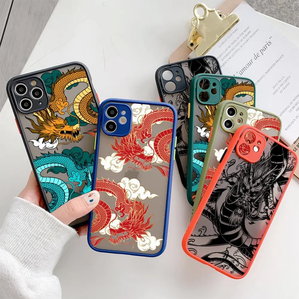 

Red Dragon God Cartoon Phone Case For Apple iPhone 14 15 Plus 11 13 Pro Max 12 Mini XS XR 6 7 8 15 Pro Frosted Translucent Cover