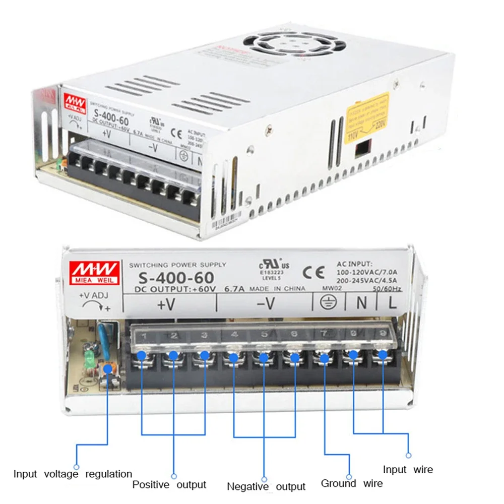 400W 60V Metal Switch Power Supply AC 220V 110V To DC 48V 6.5A Driver with Cooling Fan for Stepper Servo Motor CNC Router