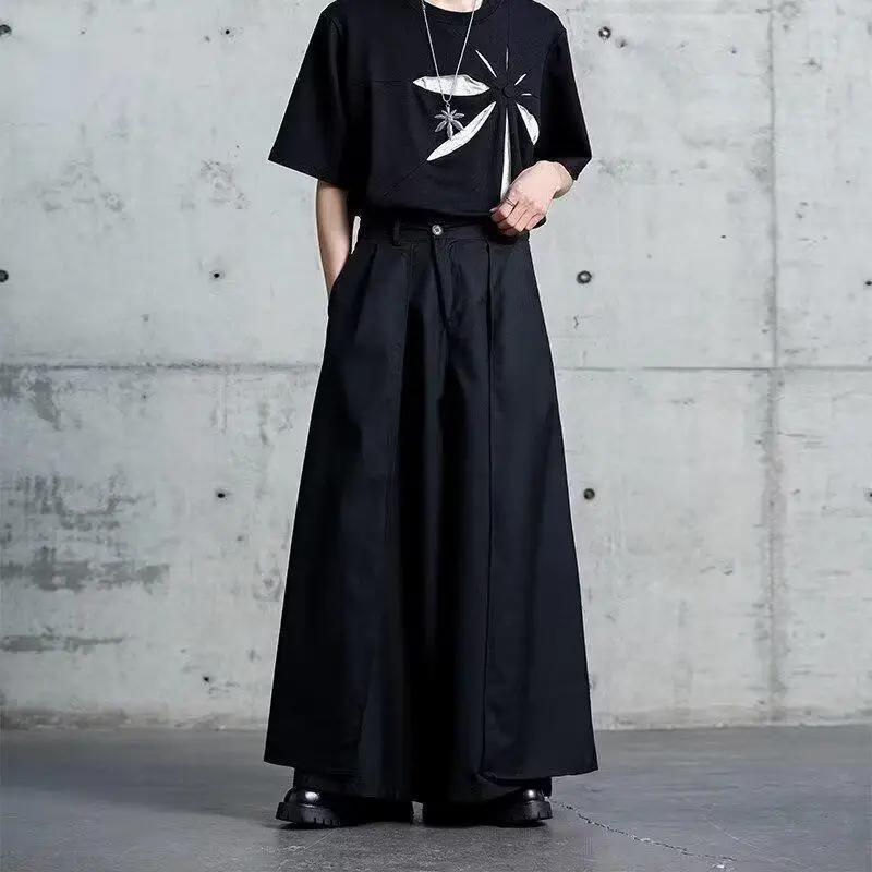 Black Y2k Men's Samurai Pants Dark Japanese Fashion Kendo-Inspired Wide-Leg Pants for Men Oversized Streetwear Trousers