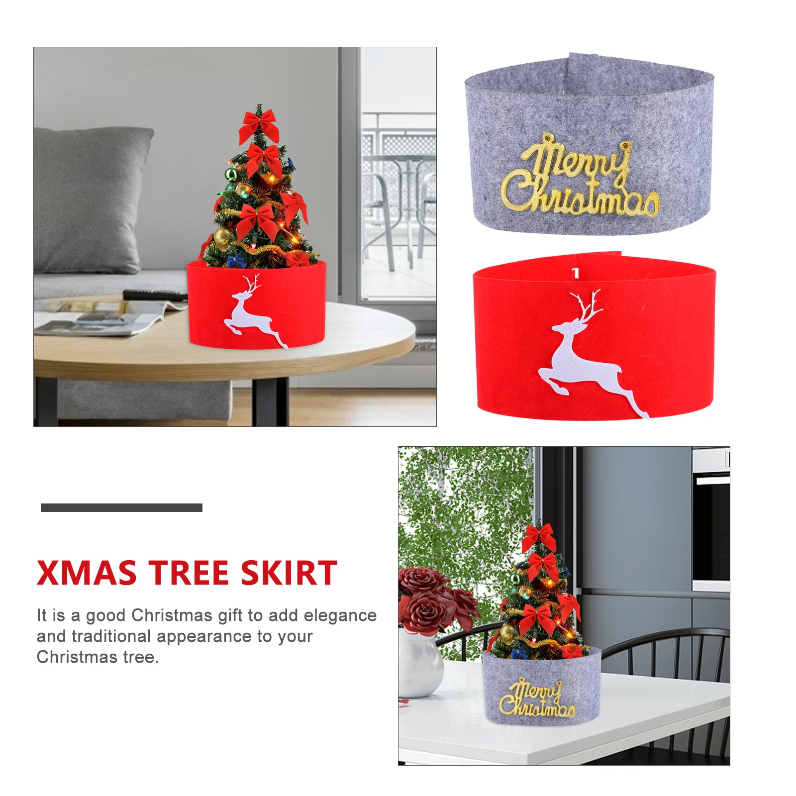 

4 Pcs Christmas Tree Base Apron Printing Xmas Skirt Carpet Cover Decorations Dining Table