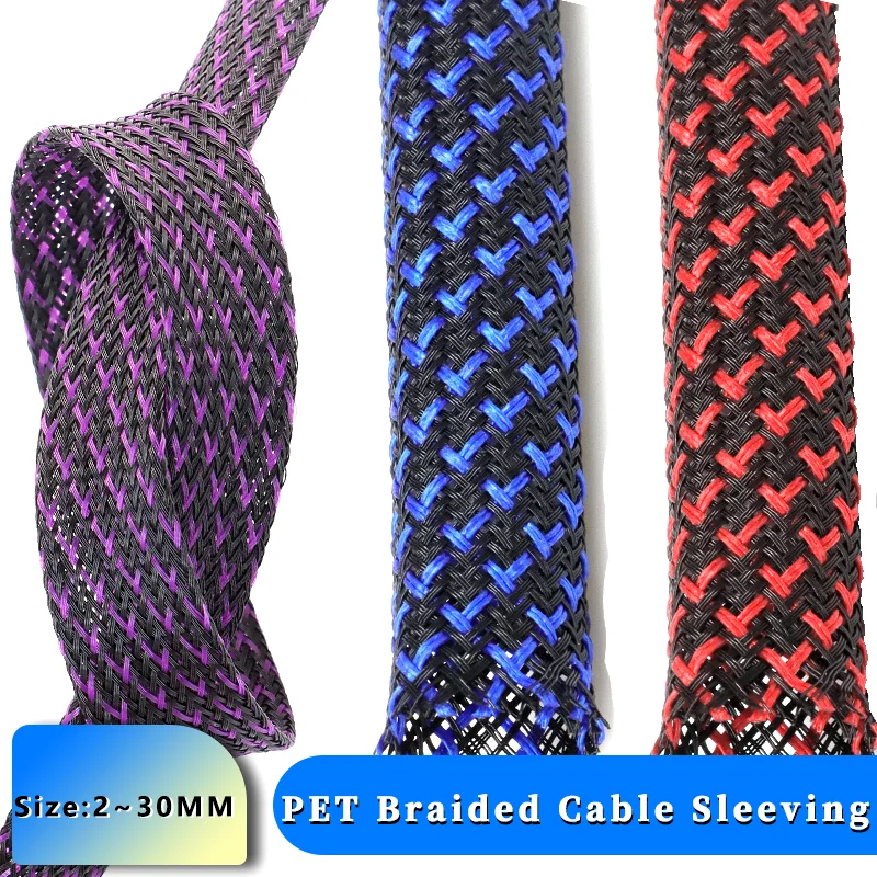 

3 colors Cable Sleeve PET Expandable Braided Sleeving 2mm - 40mm High Density Nylon Mesh Tube Wire Insulated Sheath 2~50M