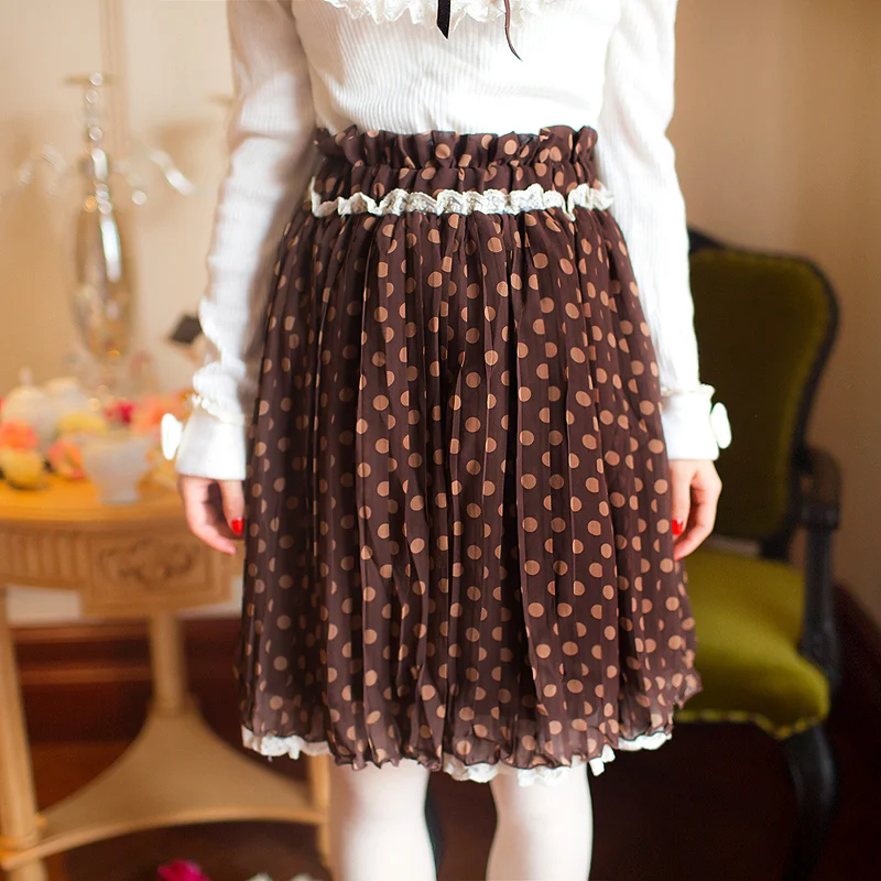 

SALES Japan Liz Lisa Chiffon Crepe Dot Printed Lace Half Skirts