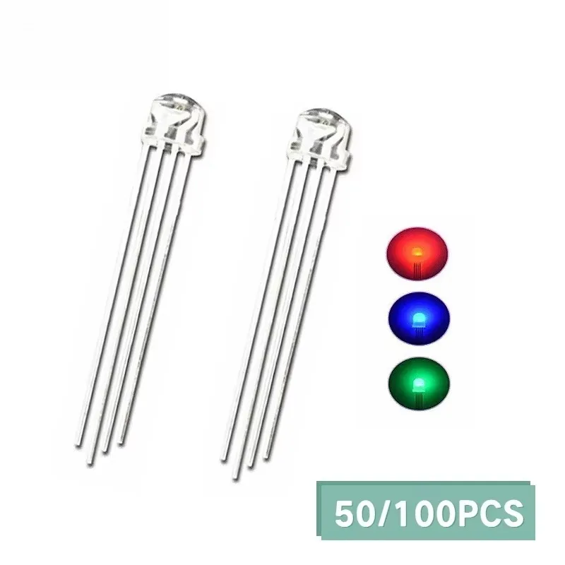 50 Stück/100 Stück 5 mm LED-Diode RGB gemeinsame Kathode/Anode Strohhut Leuchtdioden Widerstandssatz Helle Glühbirne Lampenanzeige