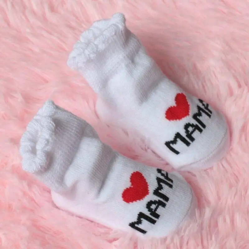 Baby Soft Cotton Socks Cute Love Mama Girls Boys Warm Socks Newborn Toddler Stripe White Short Clothes for 0-6M Infant Stuff