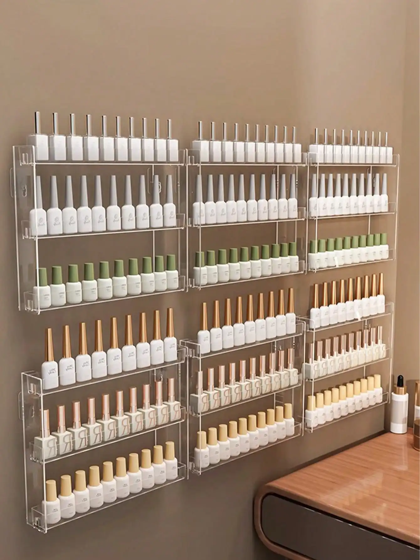 

1 шт. настенная стойка для хранения лака для ногтей из ПЭТ, косметическое хранилище для домашнего салона, подарок