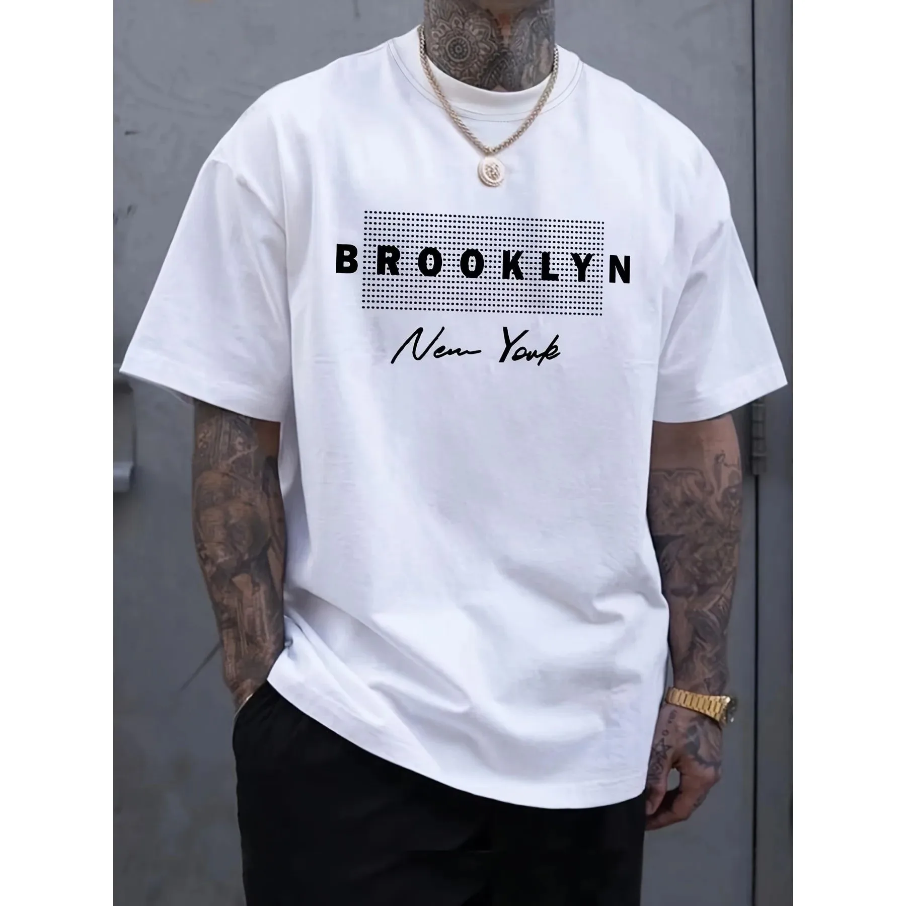 

Мужская летняя футболка из 100% хлопка с графическим принтом Brooklyn New York, стиль Cleanfit, рукав 9/10, ткань из искусственной кожи PU