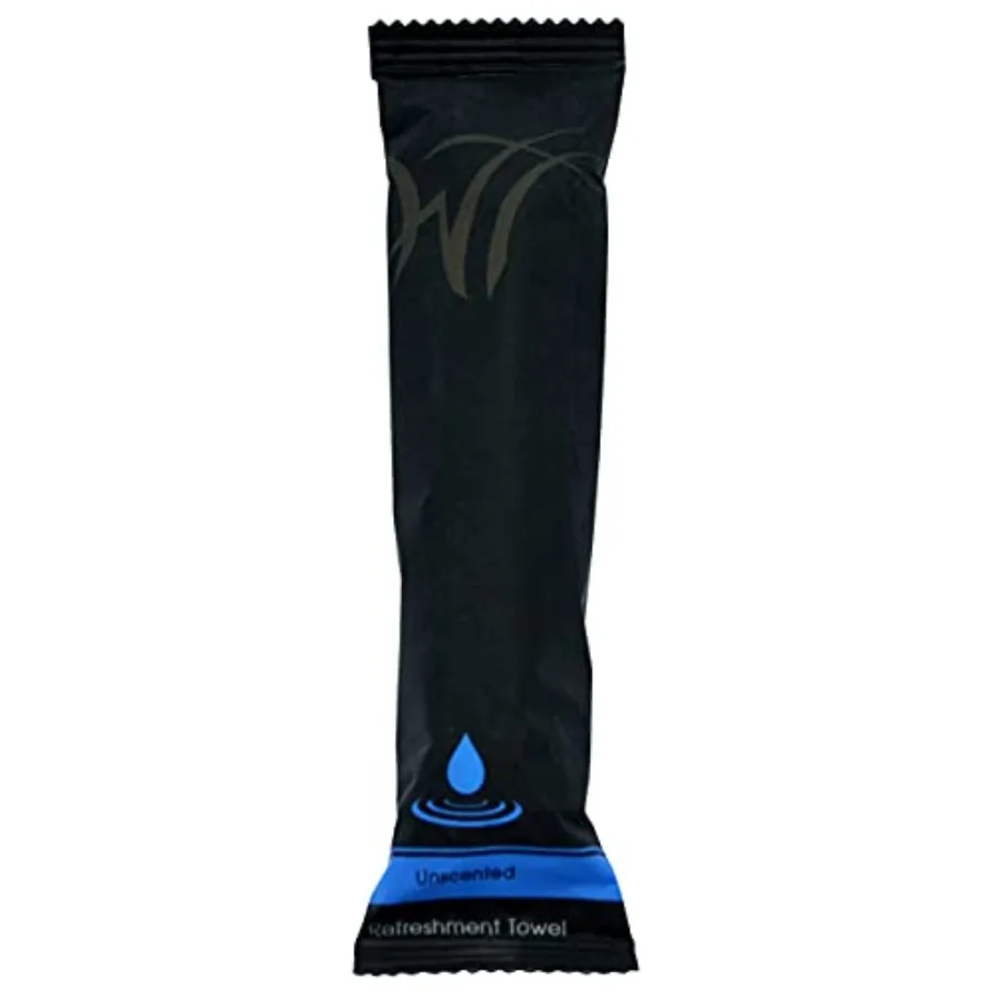 

White Towel Services 8" x 8" inch Moist Cotton Towel Individually Wrapped - Case of 50 - Single-Use Oshibori Style Cotton Hospi