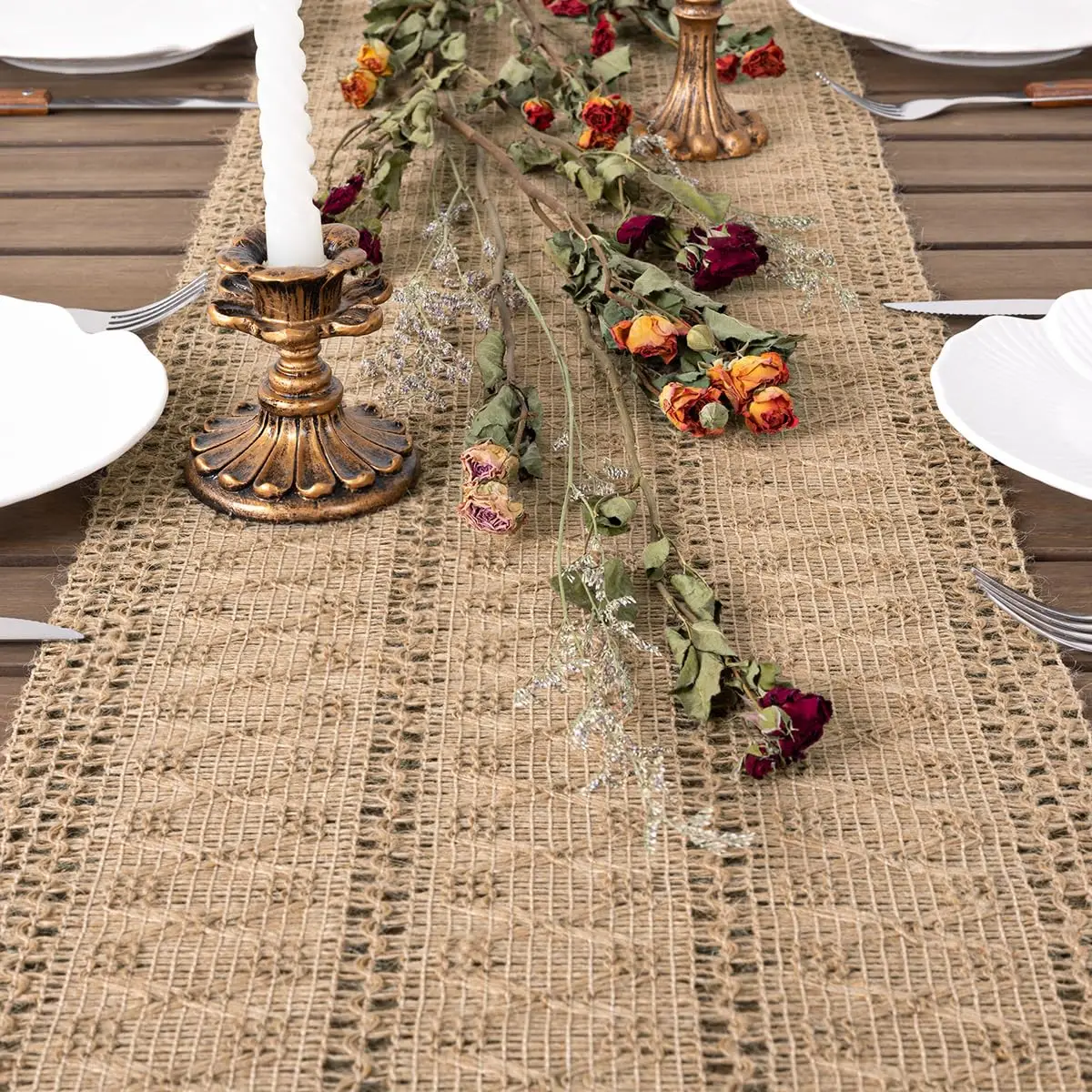 Burlap Table Runner Boho Rustic Macrame Spring Easter Jute Vintage Farmhouse Small Coffee Table Dresser Scarf for Home Decor