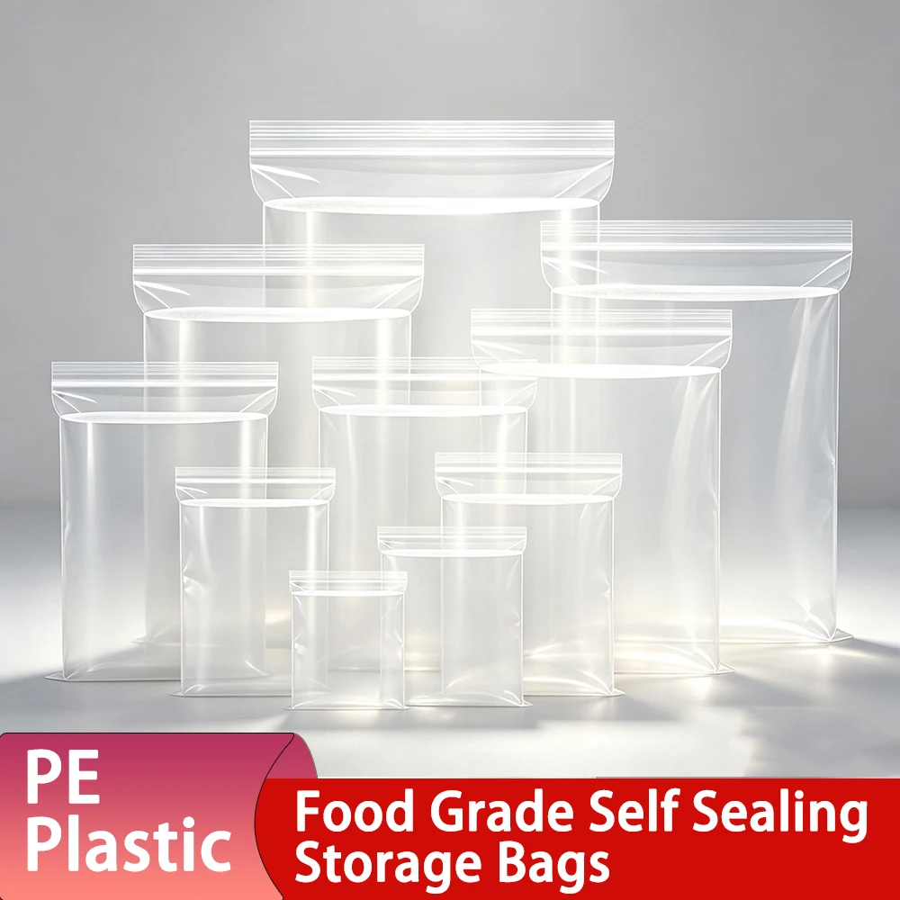 100Pcs Multi Size Food Grade PE Plastic Self Sealing Storage Bags For Jewelry Food Small Parts Package Pouches Reclosablegs