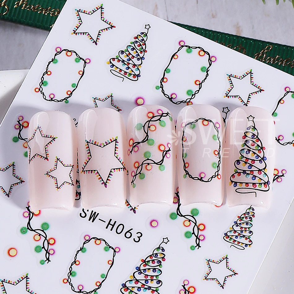 3 قطع من ملصقات أظافر عيد الميلاد المتوهجة في الظلام، ملصقات أظافر ملونة لعيد الميلاد الخفيفة على شكل نجمة شجرة عيد الميلاد لتزيين الأظافر بنفسك