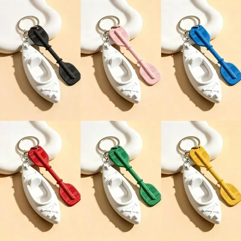Decorative Trinket PLA Kayak Keychain Oars Shaped 3D Shape Canoe Pendant Multiple Colors Creative Design Boat Pendant Summer