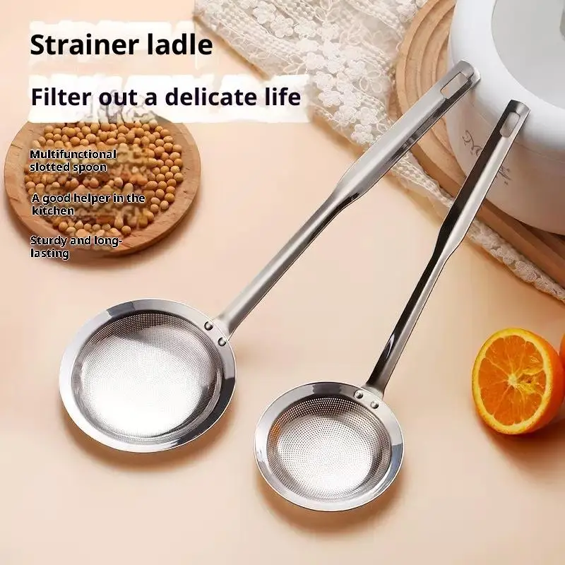 Grease Foam Filter With Handle Kitchen Tool Stainless Steel Fine Mesh Fat Skimmer Spoon Strainer Fat Oil Skim
