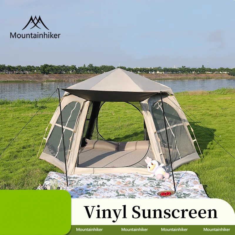 Outdoor Camping Hexagon Tent Mountainhiker Quick-open No Pitch Mesh Window Portable Sunshade Waterproof 2-in-1 Shelter UV Canopy