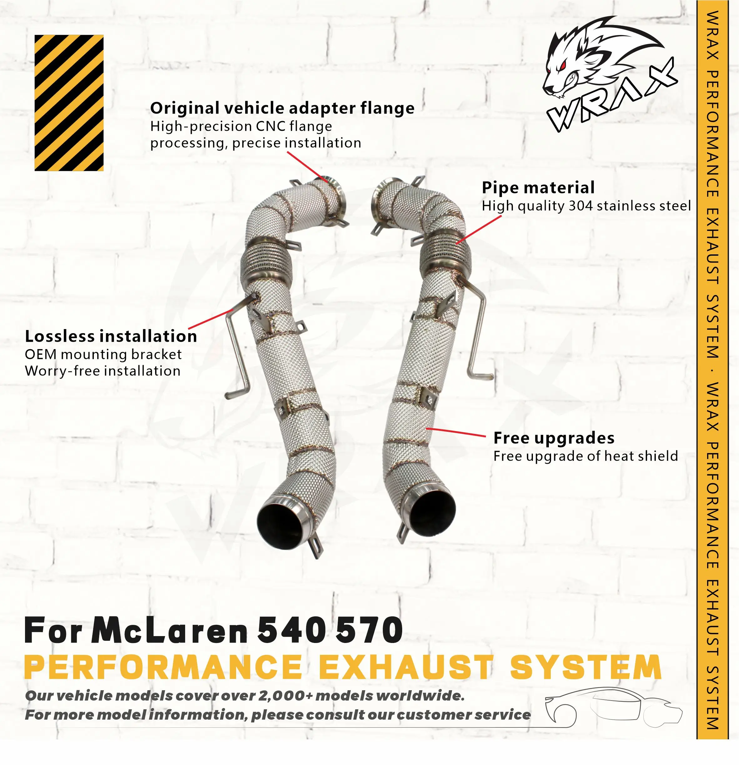

WRAX Sport Exhaust for McLaren 540 570 Catless Downpipe Performance upgrade SS304 with Heat Shield