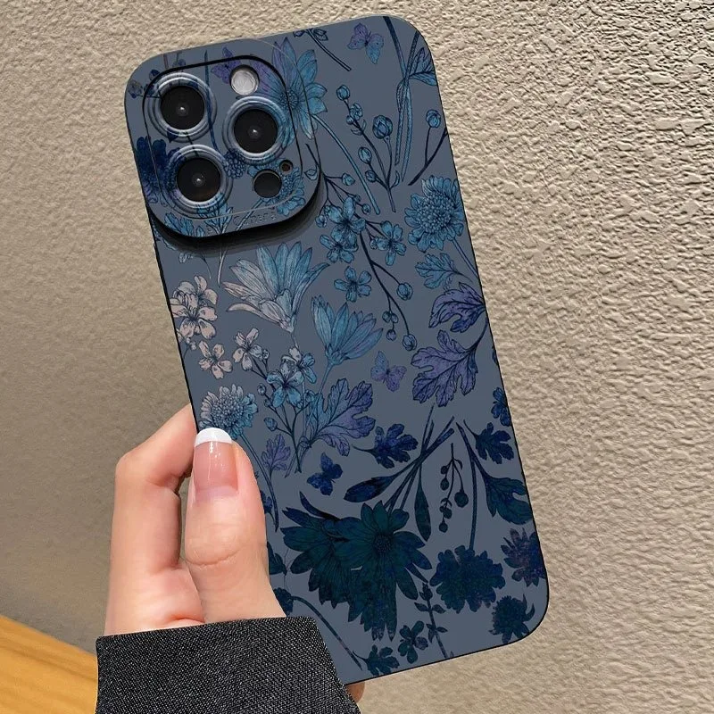 Gray Base Blue-Purple Floral Phone Case For iPhone 17 Cases iPhone Air 17E 16E 16 XS X XR 15 Pro Max 14 13 12 11 7 8 Plus Cover view 2