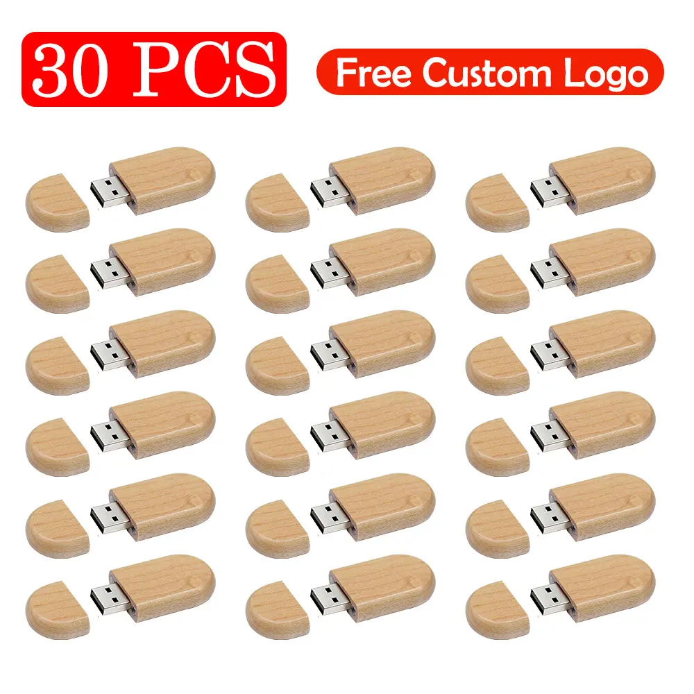 30PCS/LOT Walnut Wood Flash Drive 16GB Memory Stick 64GB Fashion U Disk 32GB 16GB 8GB Creative Wedding Gift Free Custom Logo BOX