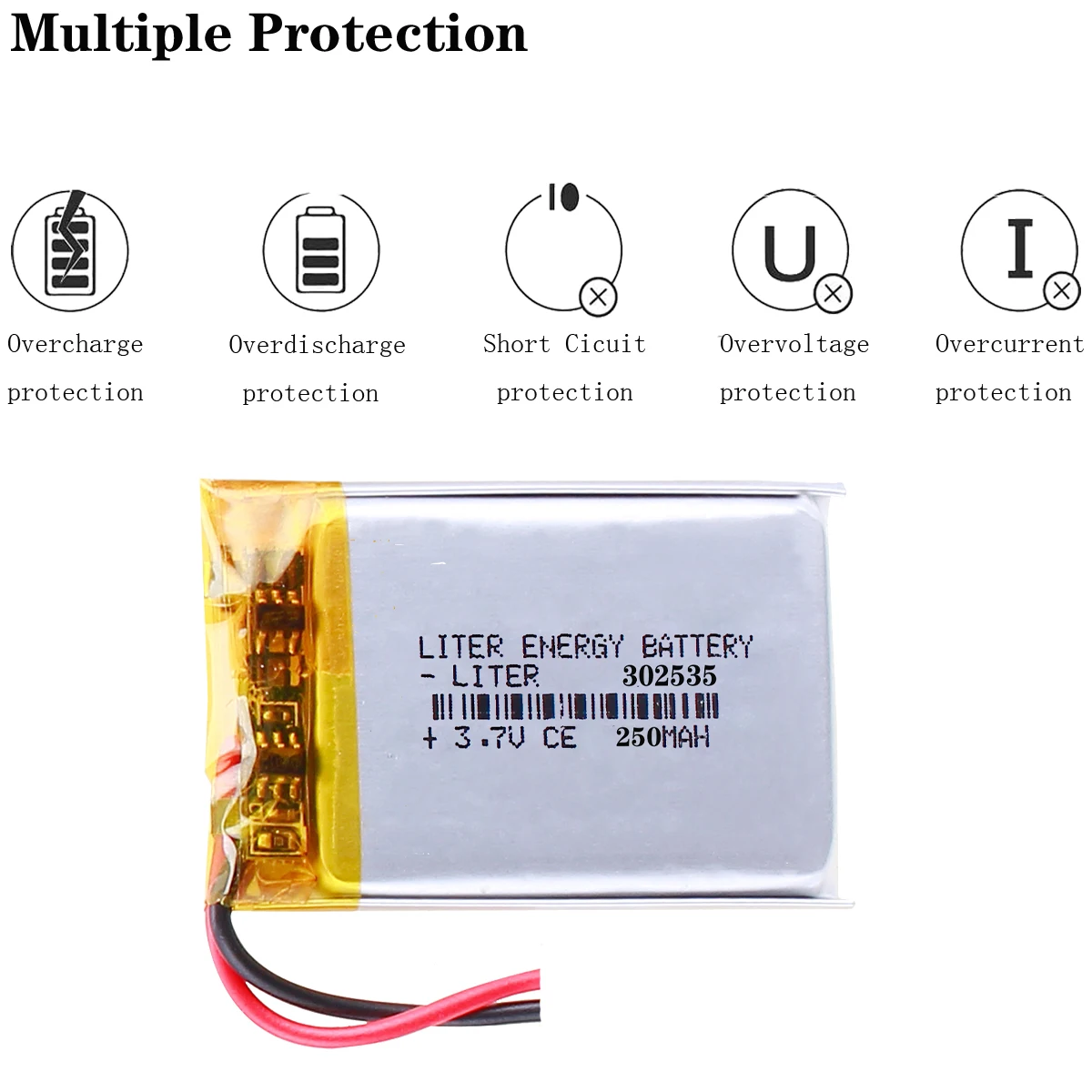 polymer lithium battery 302535 3.7V 250mah mp3 plug-in card bluetooth wireless