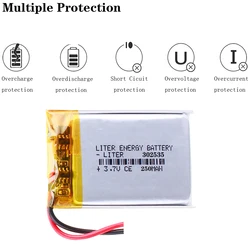 polymer lithium battery 302535 3.7V 250mah mp3 plug-in card bluetooth wireless