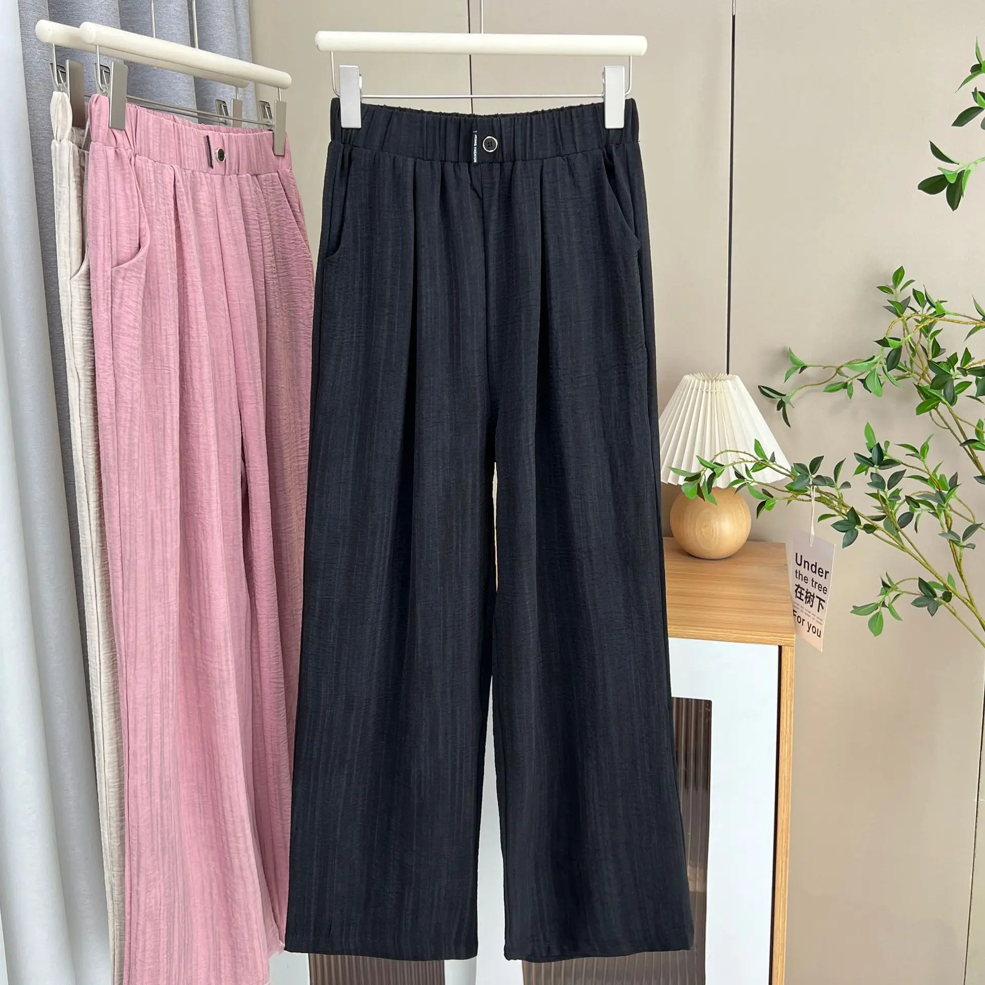 100 كجم حجم كبير الصيف جديد رقيقة مستقيم بنطلون عادية الحرير الجليد واسعة الساق السراويل الطويلة للنساء 8583