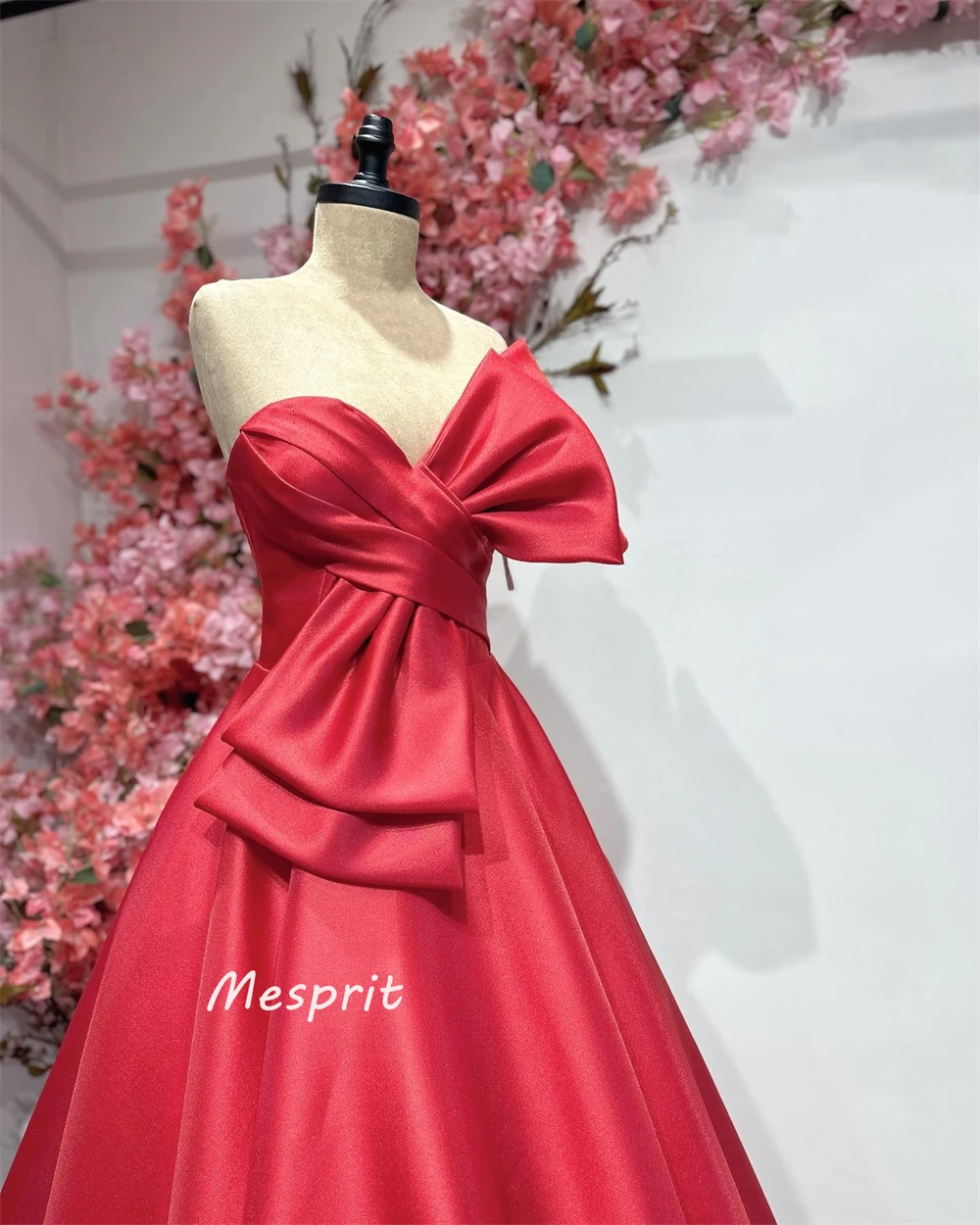 Ball Mesprit Modern Style Formal Evening Strapless A-line Draped Bow Satin Bespoke Occasion Dresses Prom  Saudi Arabia