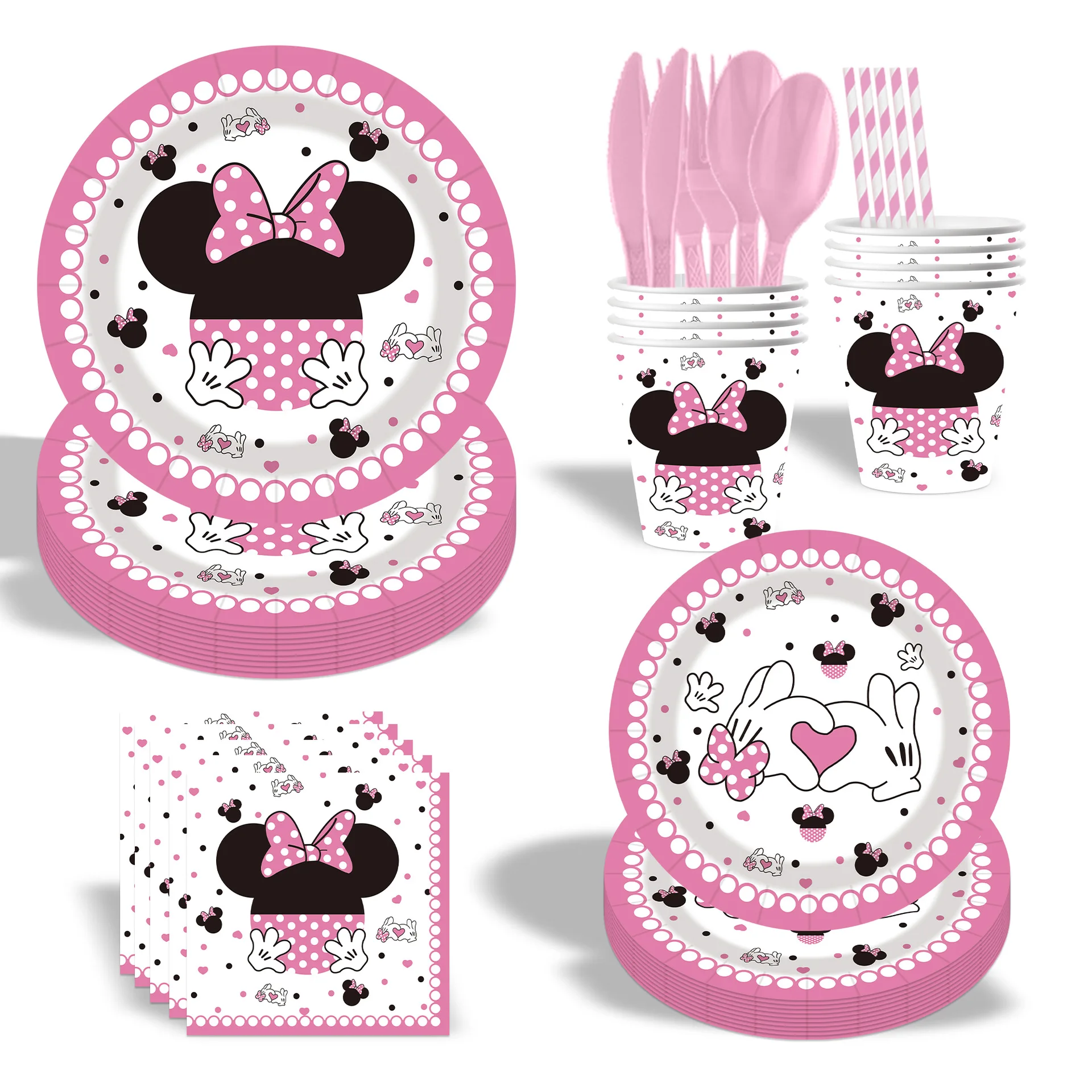 Décorations d'anniversaire Mickey Mouse Minnie Mouse, assiettes de fête jetables, tasses, nappe, fournitures de fête prénatale pour enfants