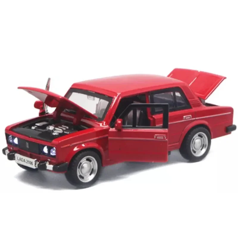 1/32 Russia LADA 2106 Diecast Model Car Metal Car With Openable Door Pull Back Function Music Light Kids Gift Toys