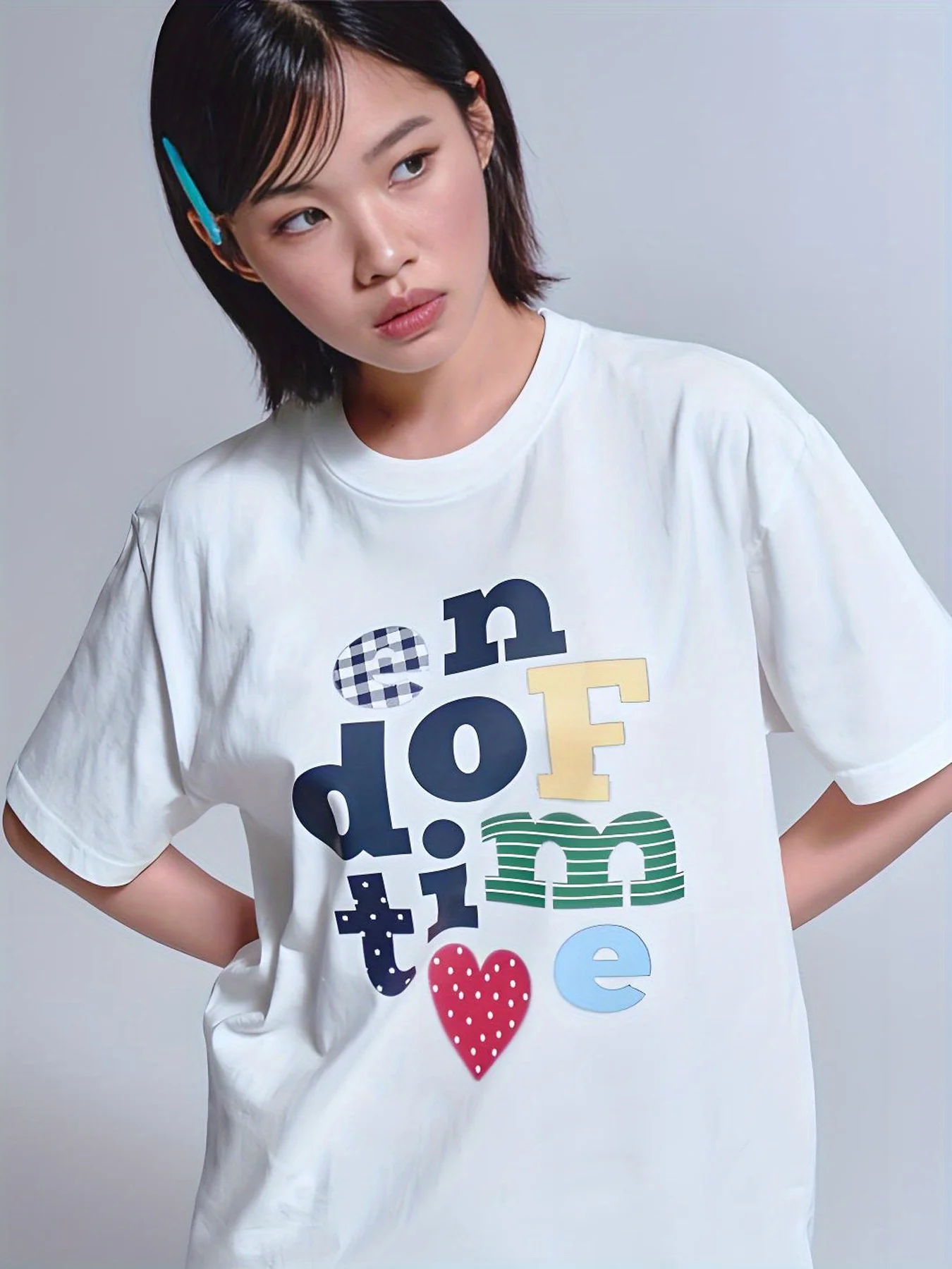 Women's - Letter Print T-Shirt Round Neck Sleeve Casual Summer Top with Colorful Alphabet Spring Summer Fall Outfits for Parties