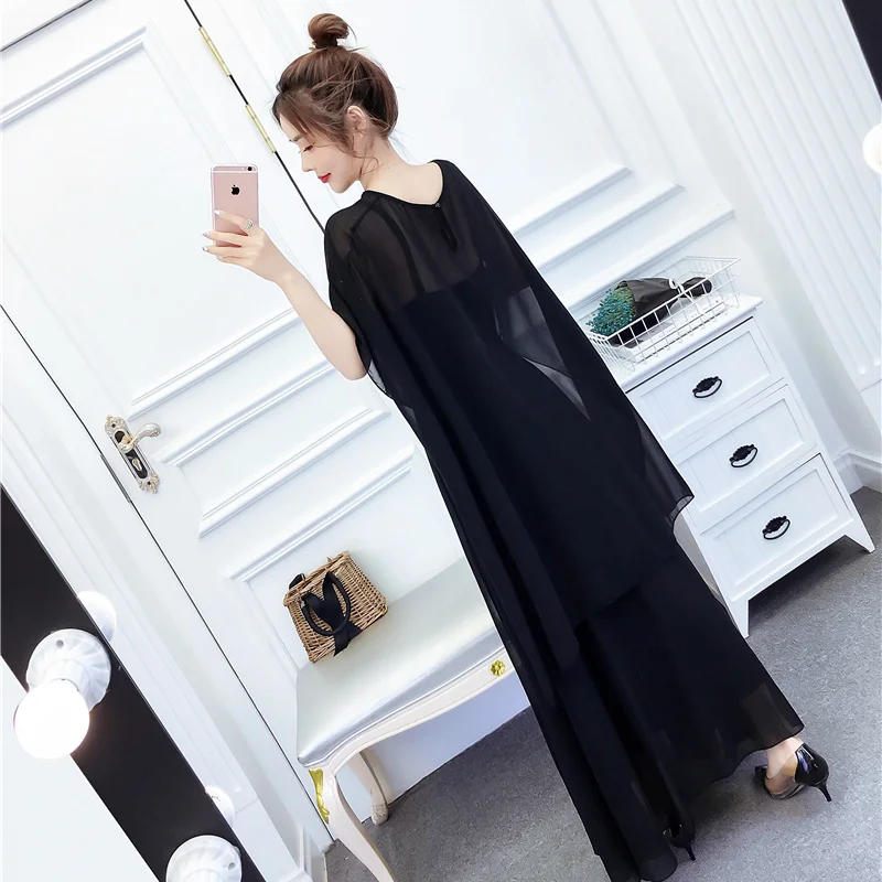 เสื้อกล้าม เสื้อชั้นในสตรี กระโปรง ครีมกันแดด ผ้าคลุมไหล่ ผ้าชีฟอง สองชิ้น แฟชั่นหรูหราและซุปเปอร์นางฟ้าเจ้าหญิง ชุดลําลองยาว