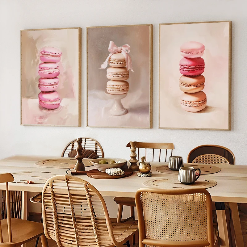 Fruity Pancakes Ice Cream Macaroon Croissant Food Poster and Prints Canvas Printing Retro Wall Art Picture for Room Home Decor